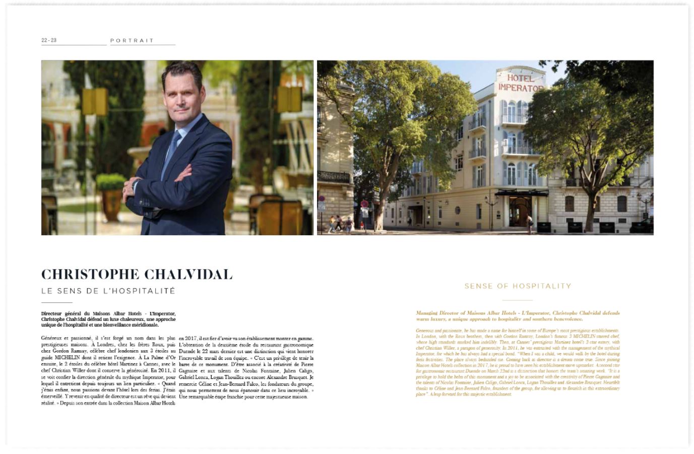 photographies dans le magazine officiel de l'Hôtel Imperator à Nîmes de la maison Albar